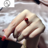 JiMi女款仿珊瑚红时尚贵气潮流风范花朵简约百搭女戒贝珠银银戒指指环 新货到花朵金色款暗红10毫米珠子
