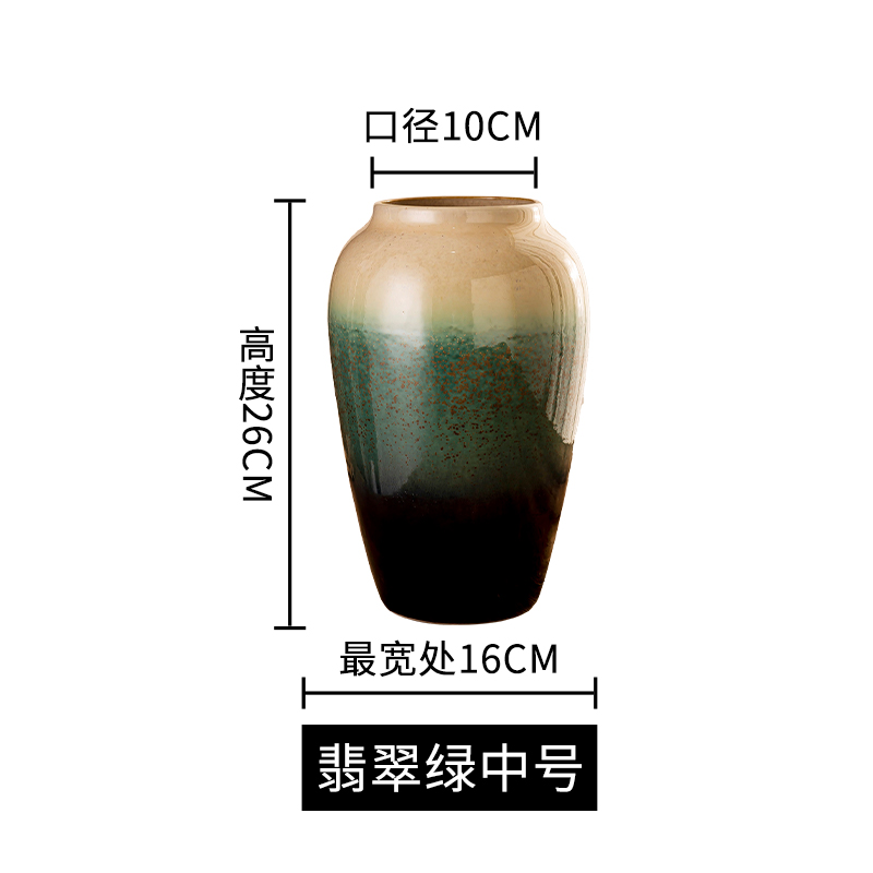 陶瓷水养花瓶客厅复古水培富贵竹满天星干花小插花瓶陶罐粗陶摆件收纳袋 三维工匠 波纹蓝中号