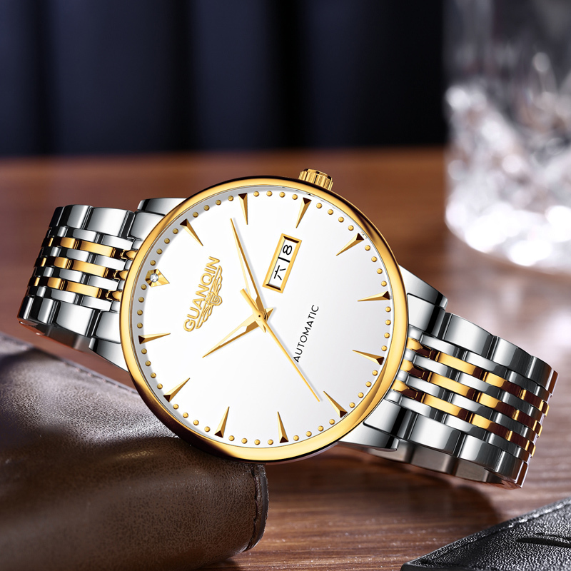 新款冠琴guanqin品牌手表男士超薄简约时尚全自动机械表正品精钢表带