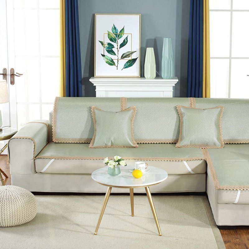 美帮汇沙发凉席垫夏1+2+3套装三件套四季冰丝凉席通用布艺防滑现代简约 冰绿（升级防滑大孔） 60*60cm