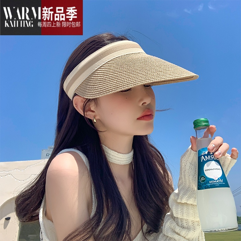 shanchao草帽uv帽子夏季女草编太阳帽遮阳帽夏天骑车空顶大檐