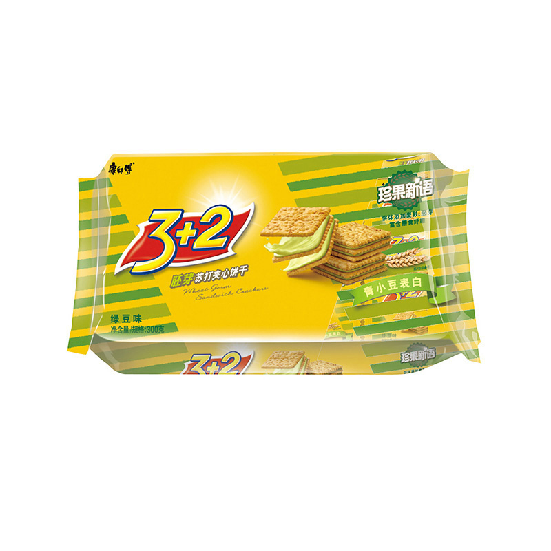 康师傅 3+2胚芽苏打夹心饼干 绿豆味 300g包