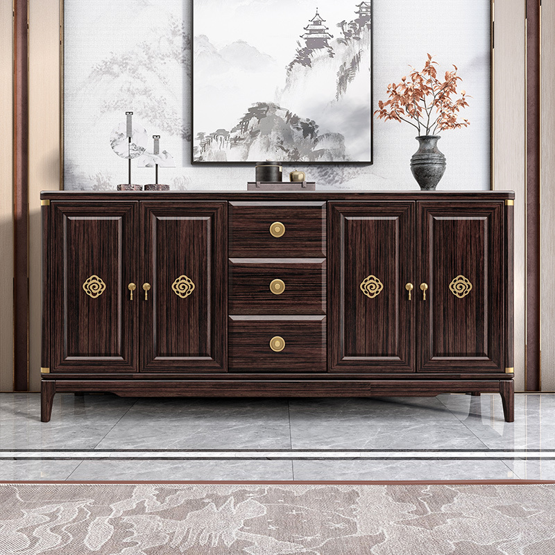 月影梳桐新中式实木餐边柜紫金檀木厨房边柜储物柜现代简约碗柜酒柜置