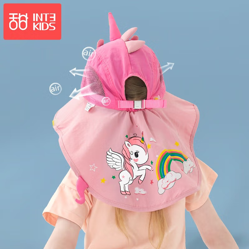 甜甜仔儿童披肩遮阳帽防晒帽宝宝遮阳帽女童渔夫帽男童太阳帽夏季沙滩帽子防紫外线高清大图