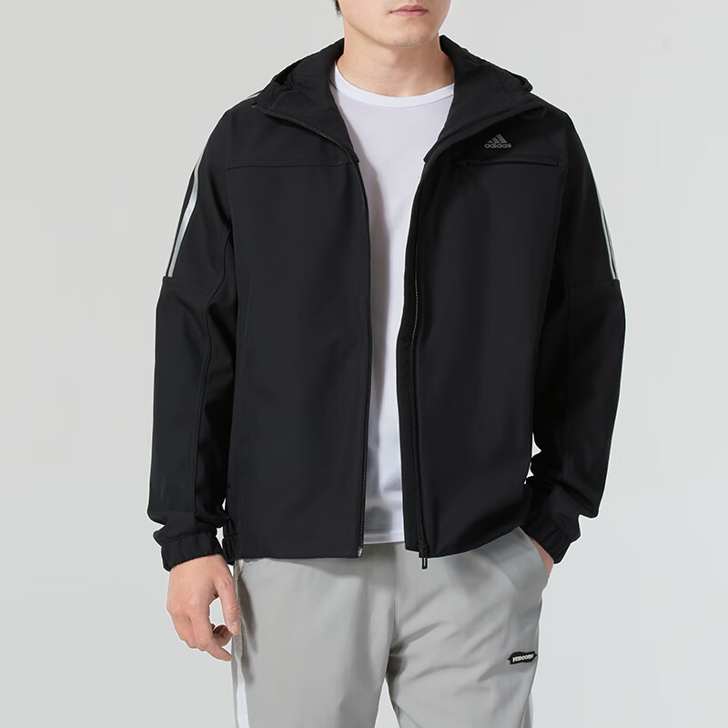 阿迪达斯 (adidas)男装梭织夹克外套新款运动服加绒连帽外套 KG5180 ZP JG8515/黑色 M