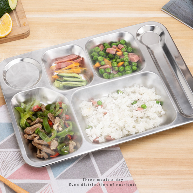 瓦图(WATU) 不锈钢大五格餐盘 长方形餐盘 食堂餐具餐盘 36.5*27cm 2个装高清大图