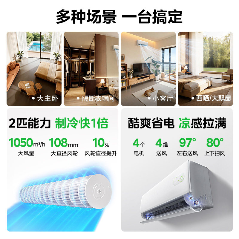 [官方旗舰店]美的空调 酷省电二代2匹 新一级能效变频 冷暖大卧室27㎡ 双排纯铜管 空调挂机 KFR-46GW/KS2高清大图