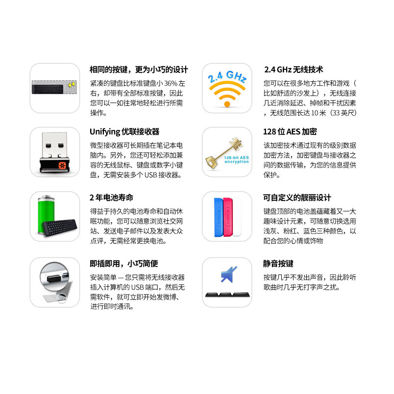 罗技(Logitech) K230无线键盘优联笔记本台式电脑键盘无线迷你键盘