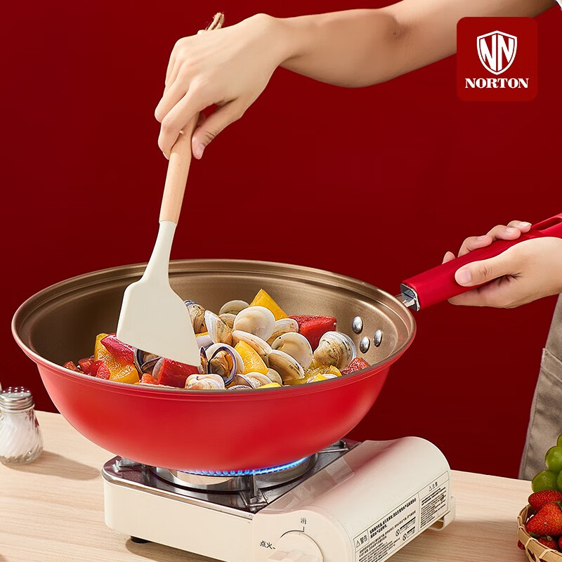 诺顿(NORTON) 红钛微压不粘炒锅 1JHT032高清大图