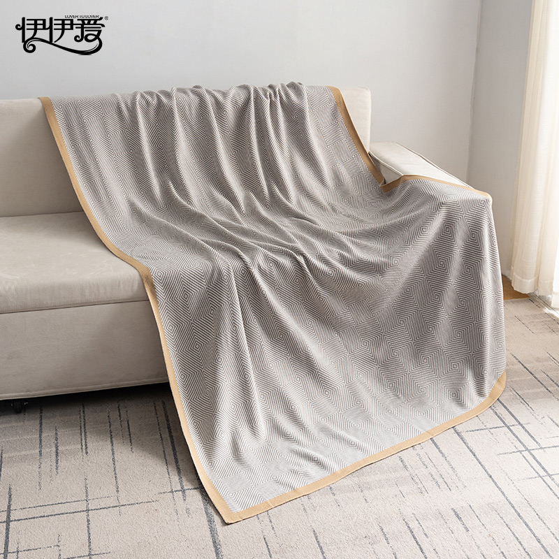 伊伊爱 晴纶针织回字纹休闲时尚毛毯盖毯航空毯 回字纹浅灰高清大图