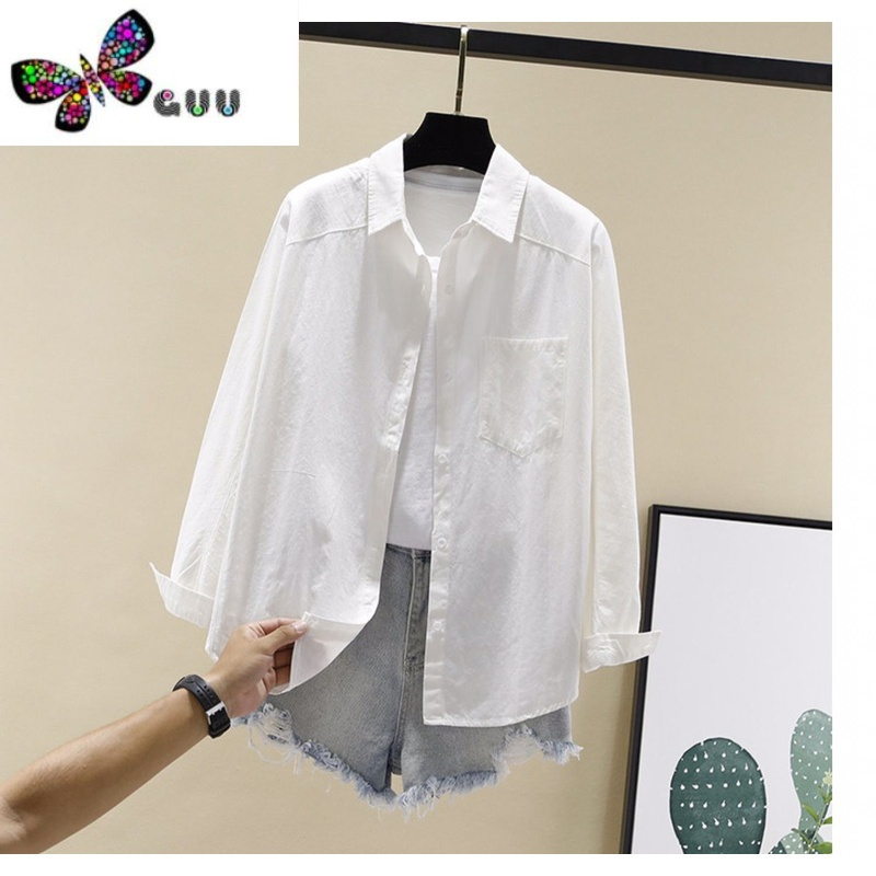语娄新款文艺范简约白色长袖衬衫女韩版宽松学生休闲衬衣外套视频