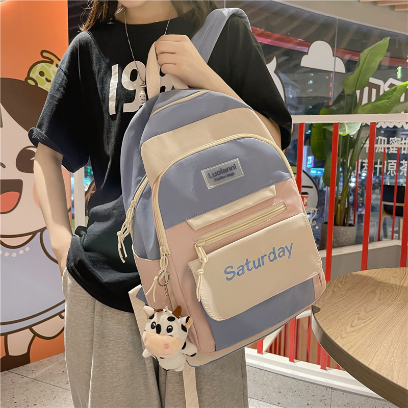 可爱书包女中学生小清新高中大学生系双肩包2024春拼色大容量背包
