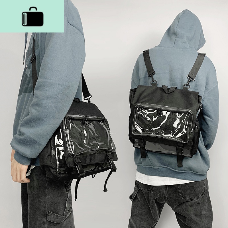 痛包二次元jk斜挎双肩包功能邮差包少女pvc透明萌妹背包女diy书包new