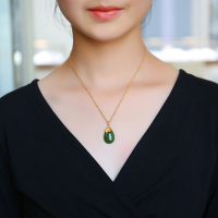 印象眸 金镶玉和田玉吊坠 足金花朵镶碧玉/羊脂白玉水滴项链 附送证书