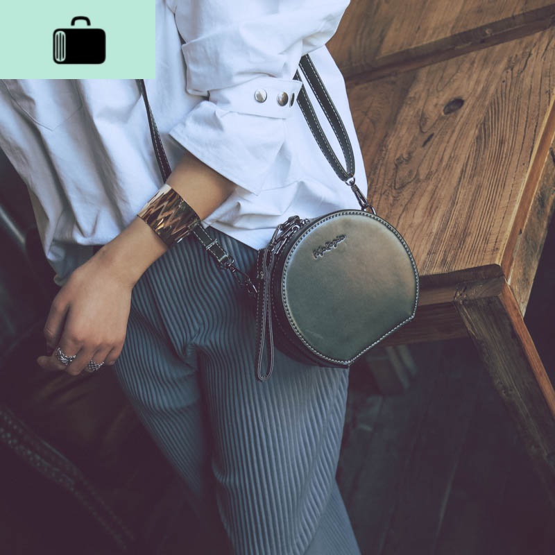 森系复古小圆包包女2020新款韩版斜挎包百搭ins时尚学生单肩包潮NEWLAKE 墨绿色平纹