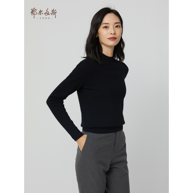鄂尔多斯1980 半高领女羊绒衫百搭修饰腰身针织衫