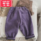 可莉允韩国复古紫色~儿童加绒保暖灯芯绒休闲裤子男女宝宝长裤萝卜裤冬保暖裤