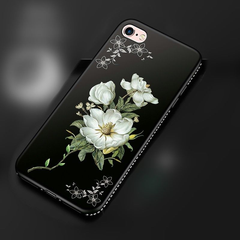 iphone6plus手机壳苹果6sp保护硅胶套6plus防摔i6p软壳6p磨砂女款 [黑色茉莉花]无赠品