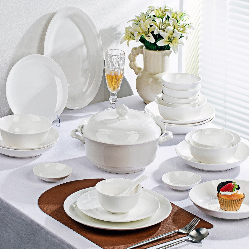 康夫贝骨瓷餐具套装碗碟套装家用陶瓷餐具套装碗盘碟餐具礼盒装乔迁送礼纯白6人食38头套装高清大图