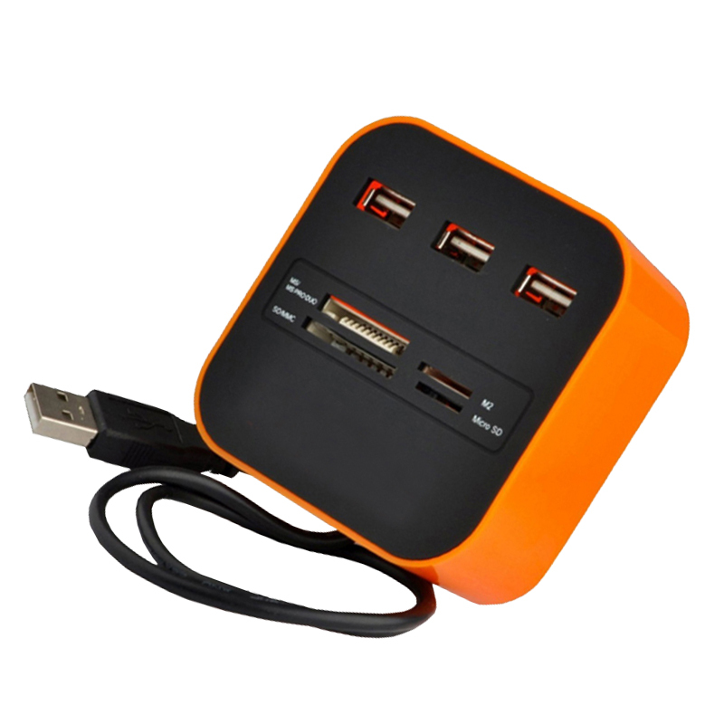 酷比客(L-CUBIC) LCHC01OR 3口USB2.0集线器带读卡器HUB扩展坞 橙色