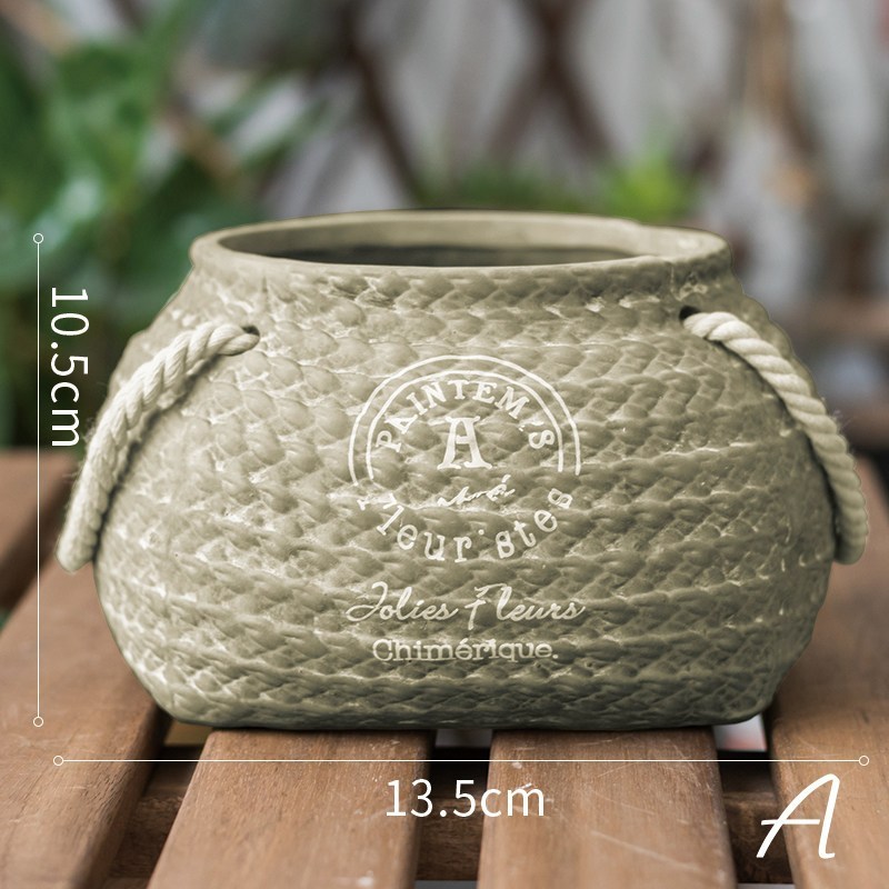 家柏饰(CORATED)编织口袋陶艺花盆 花器 花瓶 花篮 园艺庭院装饰ZAKKA B小号(底部有孔)(不能水培) 大高清大图