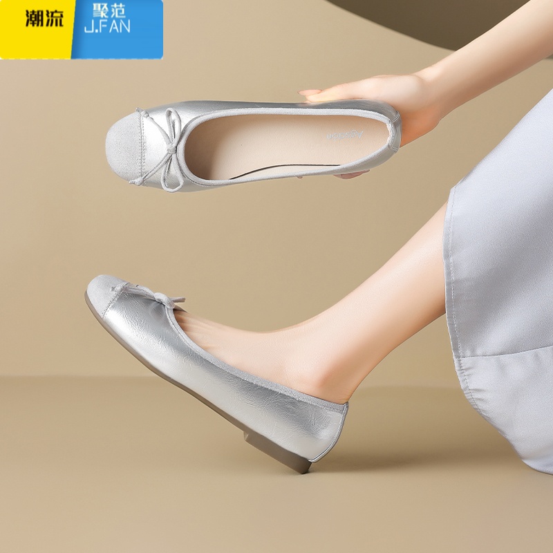 聚范AG182银色单鞋女2024新款夏平底玛丽珍芭蕾鞋配裙子高清大图