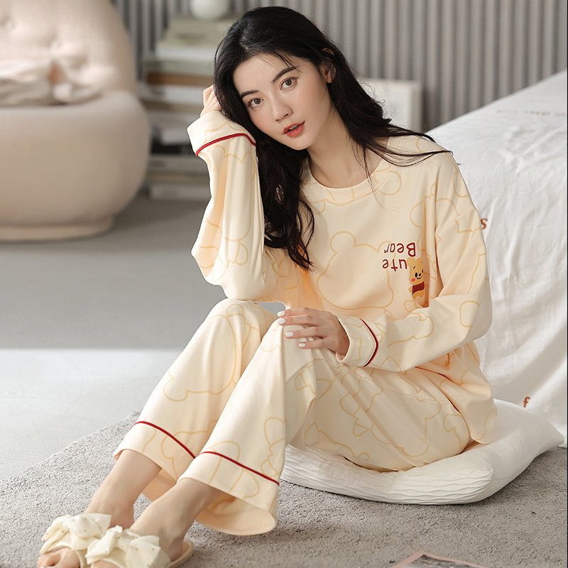 睡衣女士2024新款春秋款纯棉长袖甜美卡通猫可外穿家居服套装
