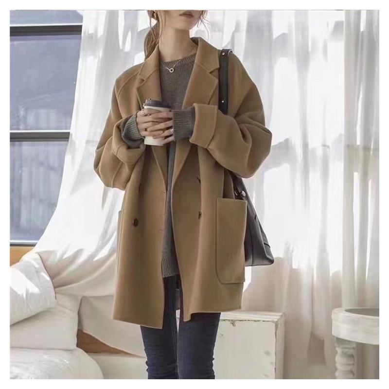 西装双面羊绒大衣女年秋冬新款呢子廓形奶茶色小个子毛呢外套