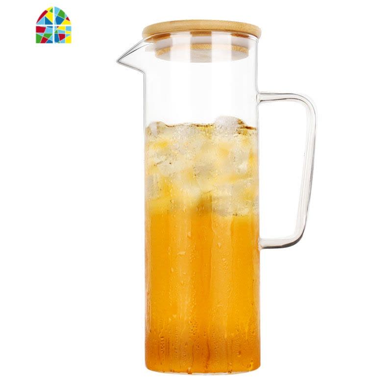 封后冷水壶玻璃可高温北欧风凉水壶套装大容量家用防爆泡茶壶耐热水杯 FE 不锈钢盖直筒壶1.2L+6只钻石把杯开水不裂破损图片