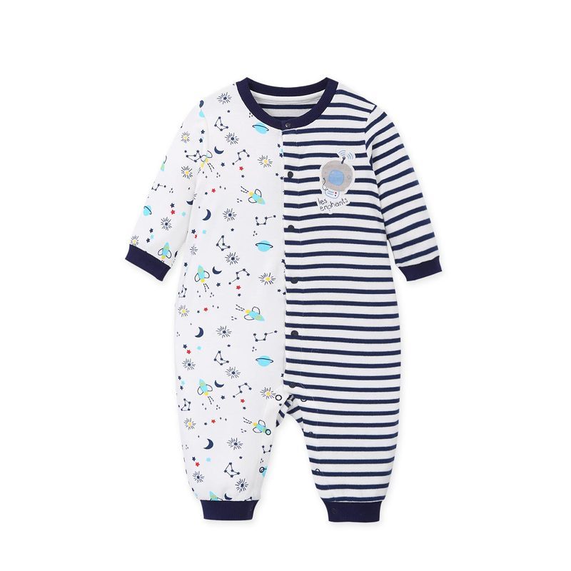 丽婴房童装婴儿连体衣秋装男宝宝条纹外出哈衣2020新款长袖连衣裤视频