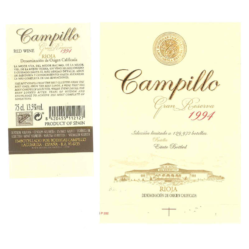 西班牙原瓶进口干红葡萄酒 Campillo(卡皮罗)GRAN RESERVA 1994 珍藏陈酿1994 红酒里奥哈产区
