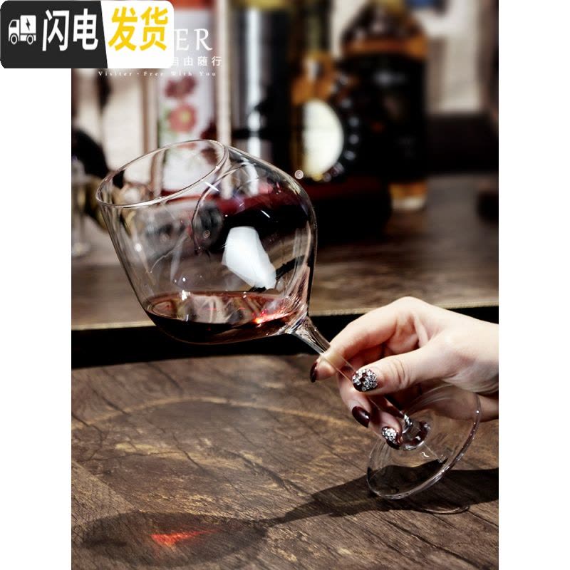 三维工匠斜口红酒杯套装家用创意水晶玻璃勃艮第高脚杯欧式大号 斜口大肚-2只图片