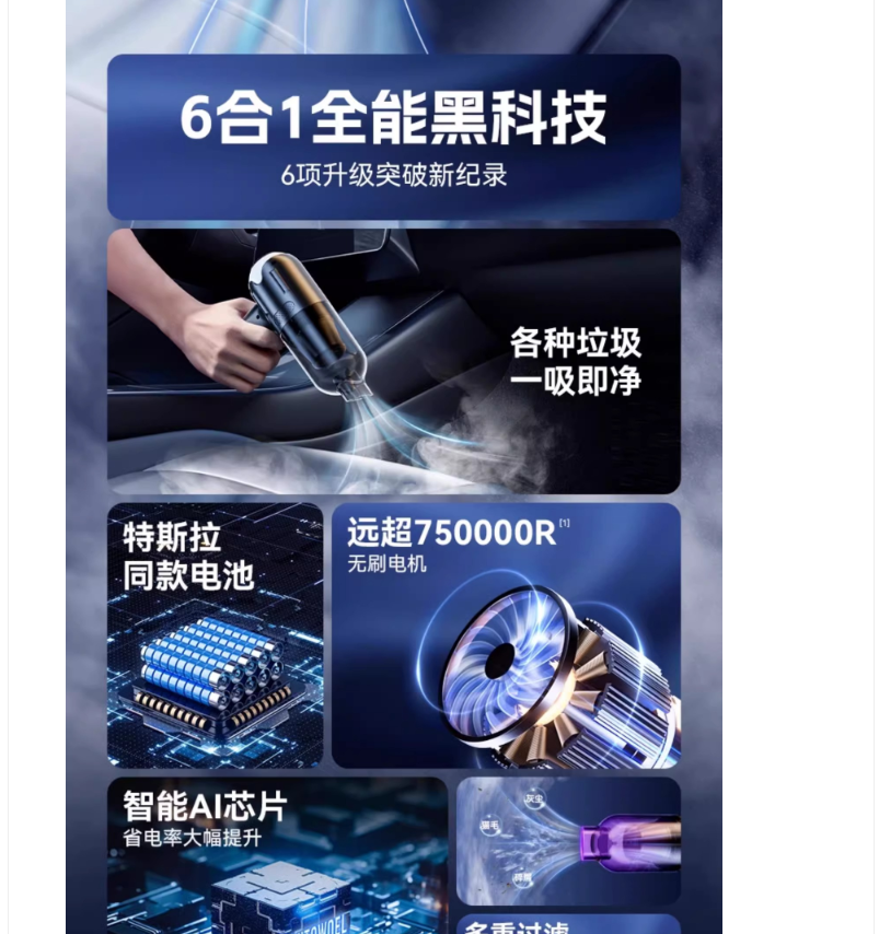WOLFBOX狼盒车载 吸尘器无线充电两用手持小型车用汽车家用车内大功率强力高清大图