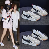 时言(SHIYAN)网红休闲鞋女2024春季新款阿甘女鞋潮流舒适厚底休闲单鞋户外时尚街拍运动鞋女 白黑色 39码