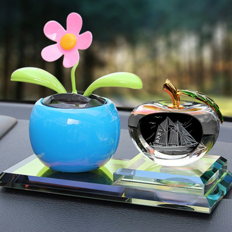 苹果花太阳能香水座轿车摆件车上车内汽车装饰品车饰汽车摆饰