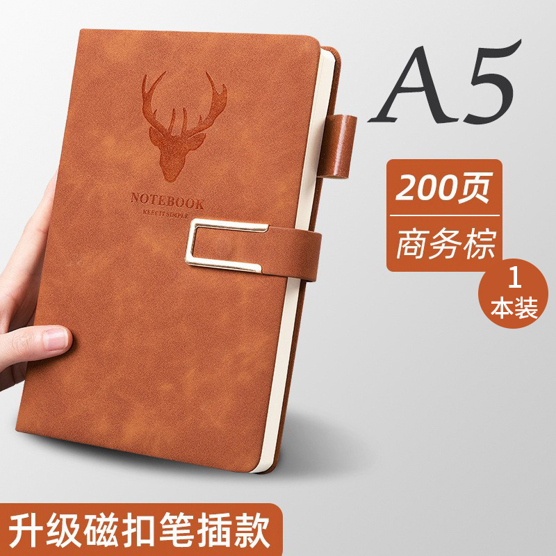 [补贴10%]A5超厚皮面笔记本子商务记事本2024年新款工作笔记办公用会议记录本加厚简约大学生考研B5笔记本子高清大图
