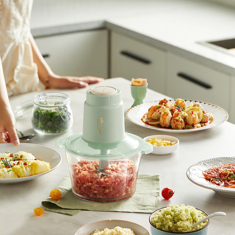 小熊绞肉机家用 碎肉机 电动多功能料理搅拌机饺子肉馅蒜蓉机 搅肉机 2L大容量全不锈钢杯高清大图