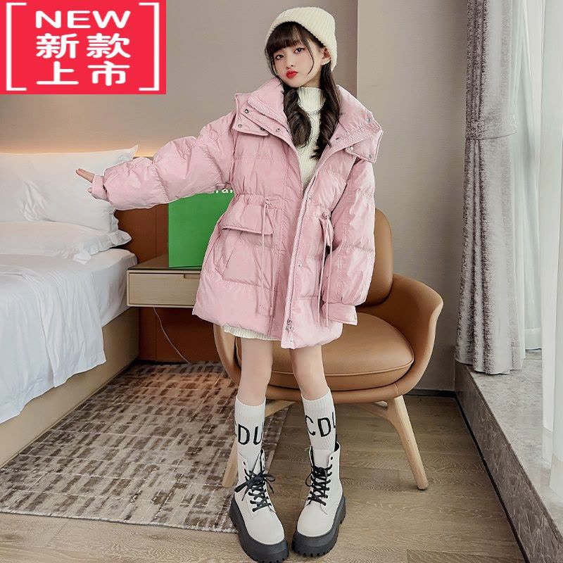 可莉允女童冬季棉服外套2022新款女大童洋气冬装网红儿童装加厚束腰棉衣图片