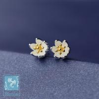 S925纯银耳饰 拉丝睡莲花耳钉泰国清迈手工创意耳线民族风送女朋友老婆生日礼送女朋友七夕情人节礼物