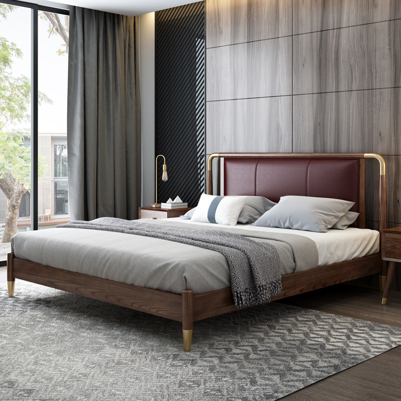 北欧简约轻奢实木床闪电客15米新中式黑胡桃木主卧室婚床18米双床