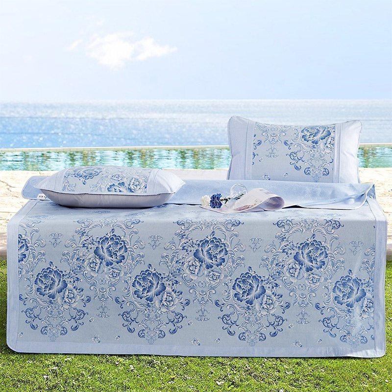 美帮汇家纺冰丝凉席三件套1.8m床可折叠夏天空调软席1.5米单人席子 雅颂浅蓝 1.8m（6英尺）床