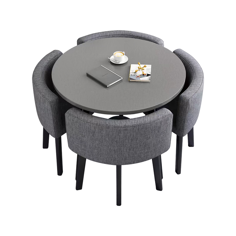 中豫鑫泽ZYXZ4100945 简约接待桌椅洽谈桌椅 一桌四椅 灰色圆桌灰色布椅
