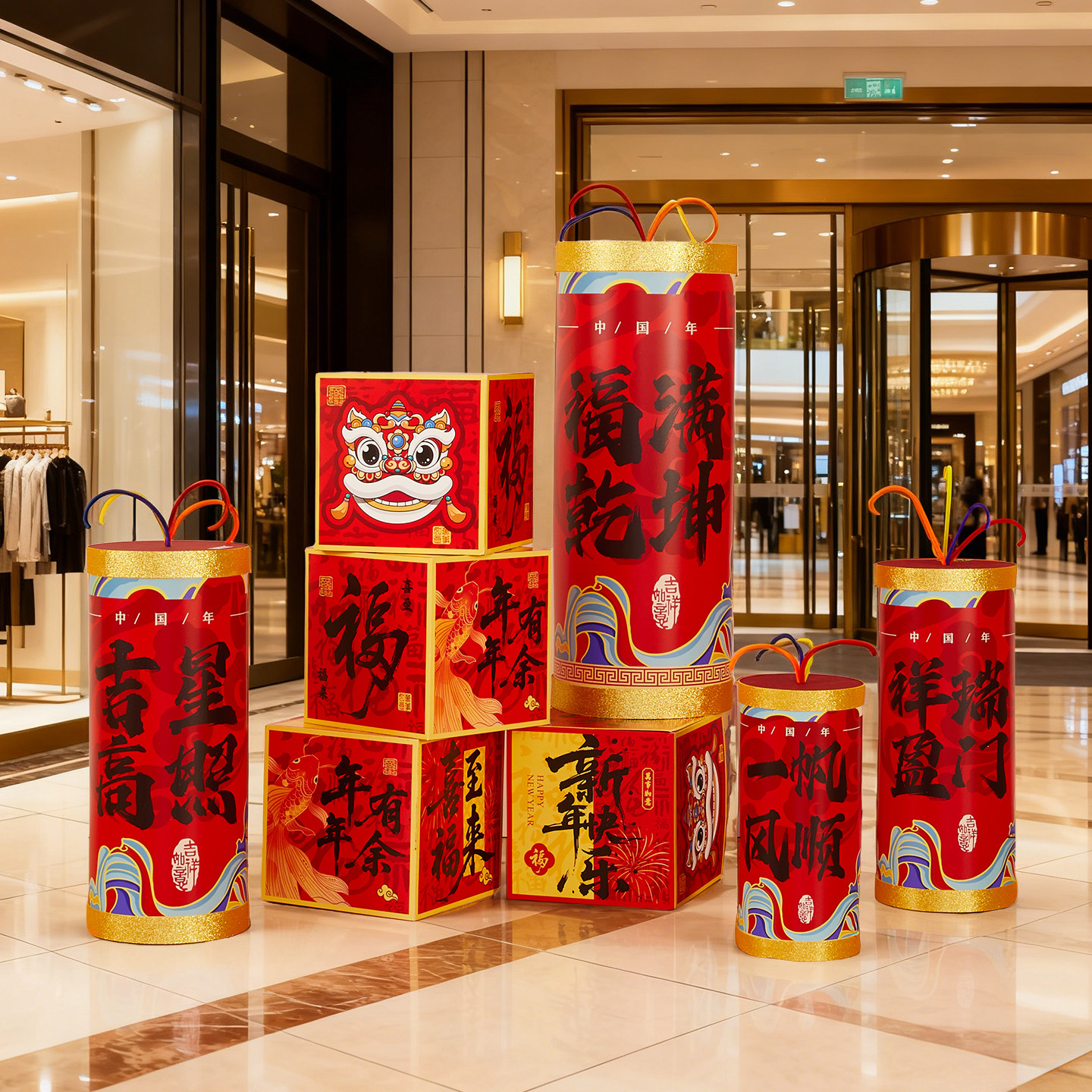 2026新年氛围布置装饰商场门店铺马年爆竹地堆盒摆件拍照打卡道具-[含堆堆盒]吉星高照爆竹组合套装一高清大图