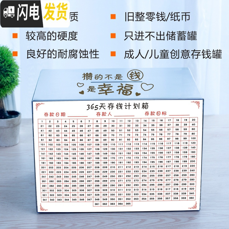 三维工匠创意不锈钢存钱罐不可取只进不出大容量打不开的储蓄箱365天防摔 深灰色18*13刻照片储蓄罐高清大图