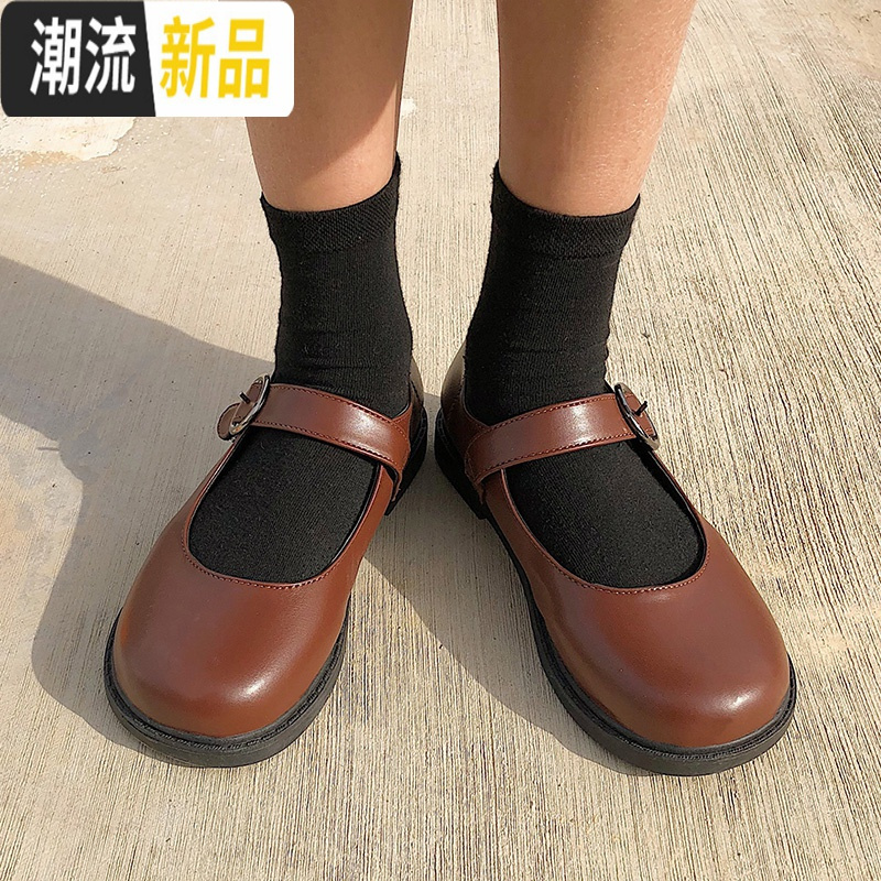 2018春季新款圆头娃娃鞋女韩版复古平底休闲单鞋学生小皮鞋女鞋潮 广赫