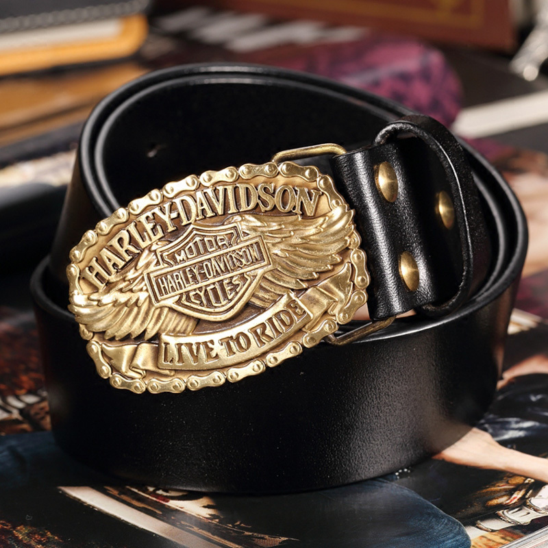 赫泽琼斯hezzjons个性哈雷机车皮带男真皮纯铜板扣时尚青年牛仔裤皮带