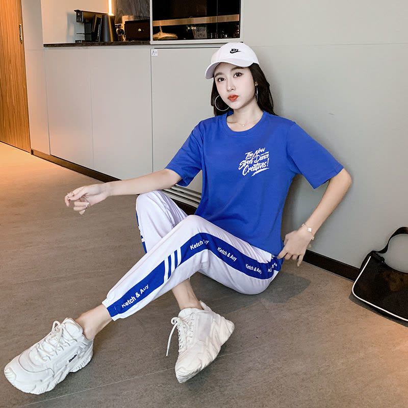 真维斯运动短袖套装女2022夏季薄款网红时尚休闲减龄长裤两件套图片