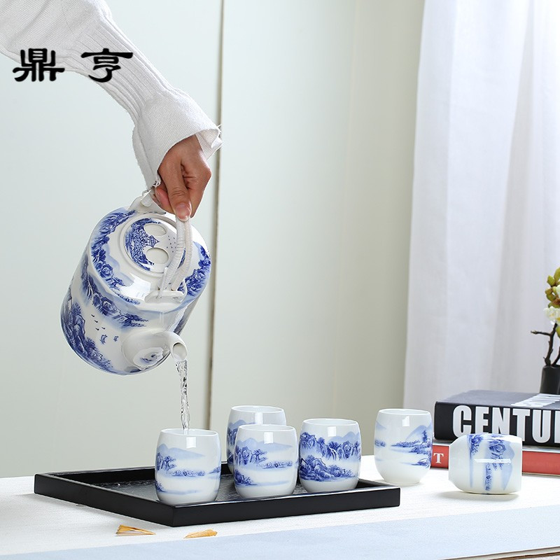 鼎亨景德镇大容量陶瓷茶壶家用青花瓷凉壶餐厅泡茶壶1700毫升提