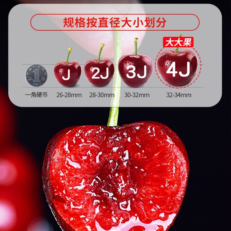 冠町 烟台美早车厘子大樱桃 JJJJ级2斤装(净重1.8斤32-34mmmm)新鲜水果生鲜
