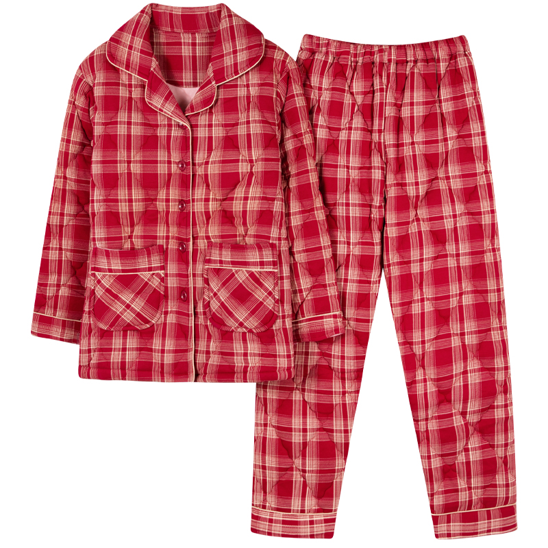 浪莎睡衣女冬季加厚纯棉夹棉冬天女款秋冬三层保暖妈妈冬款家居服高清大图